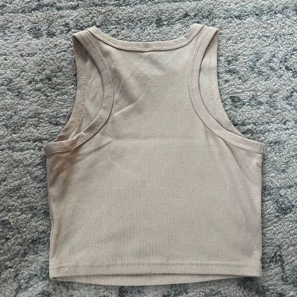 Women’s Tan Racerback Crop Tank Top - Picture 7 of 7